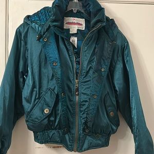Obermeyer Stardust Blue Green Satin Winter Ski Jacket size 10